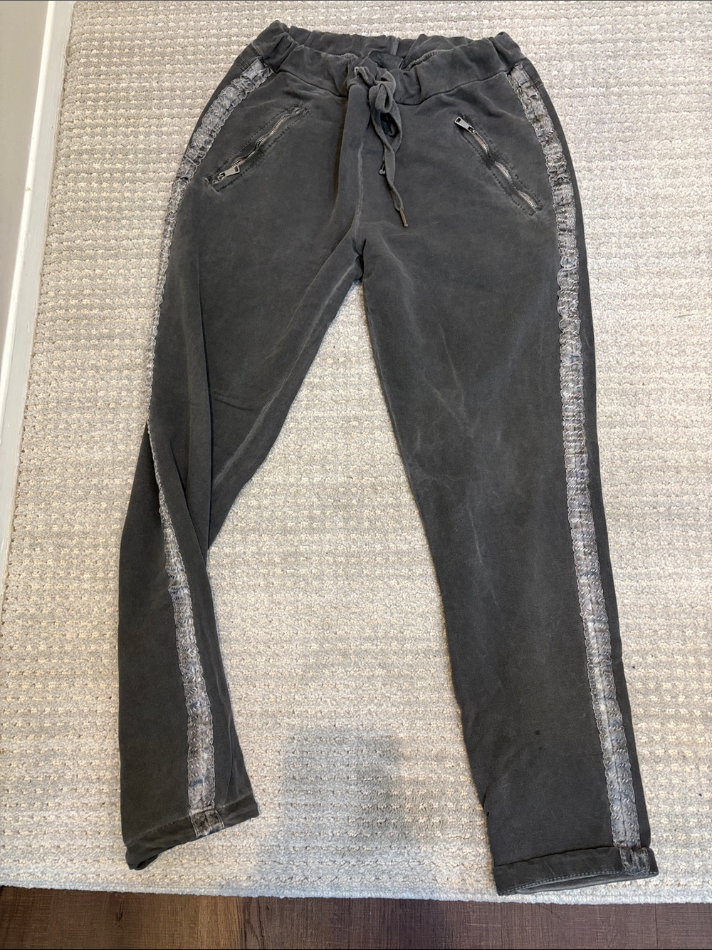 Relaxed Drawstring Track Joggers - Charcoal Gray